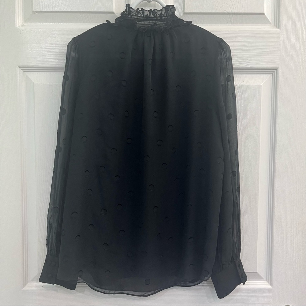 Kate Spade Black Textured Polka Dots Ruffled Lined Women's Blouse Top Shirt - Picture 3 of 8